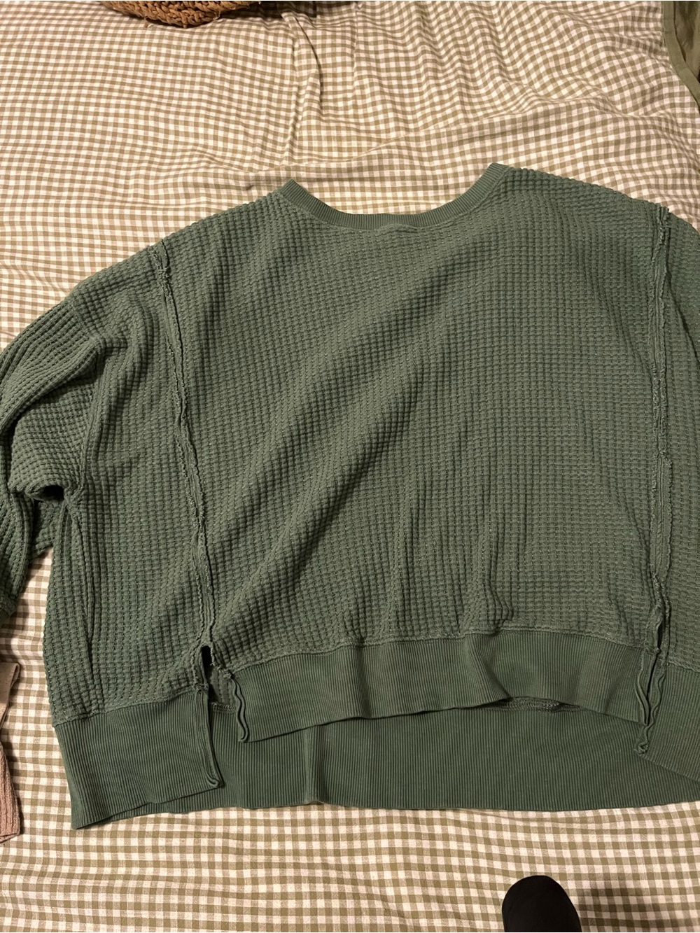Crewneck Waffle Knit big hug sweatshirt - Olive Green